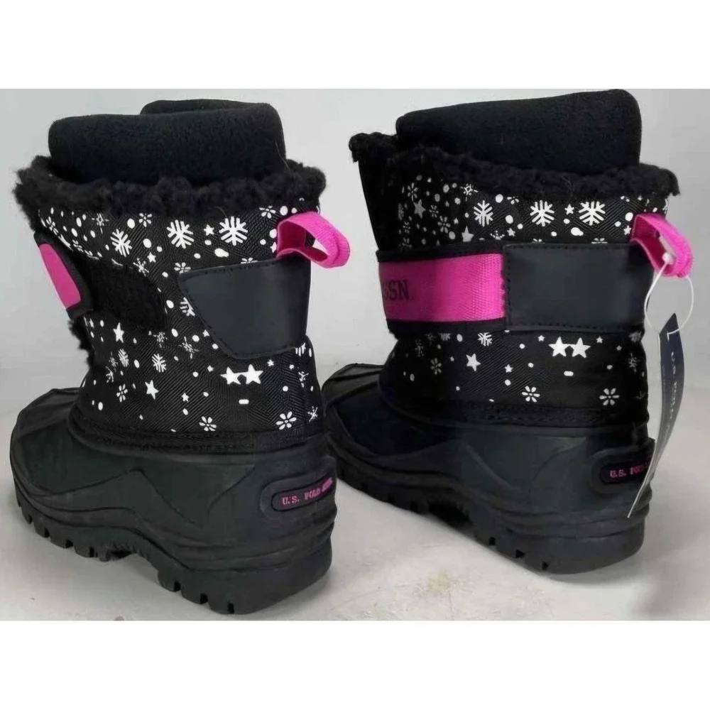 U.S. POLO ASSN. Girls Black Snowflake Winter Snow Boots Pink Size 13M NWT